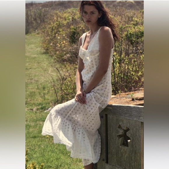 Doen Melaine Cotton Eyelet Bustier Ruffle Maxi Dress Salt Melanie White - Picture 5 of 16